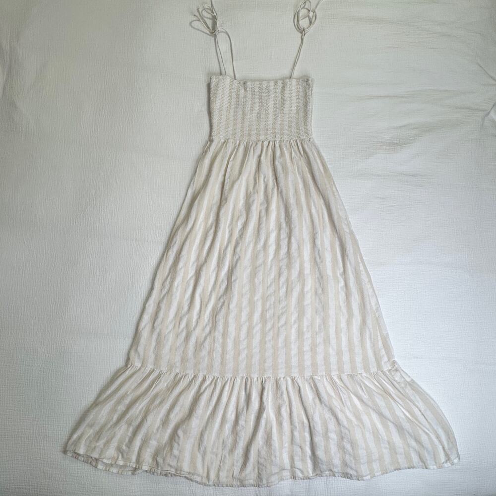 Boohoo Smocked Striped Sundress Maxi Cotton Women’s 6 Tiered Coastal Cottagecore - Picture 14 of 16